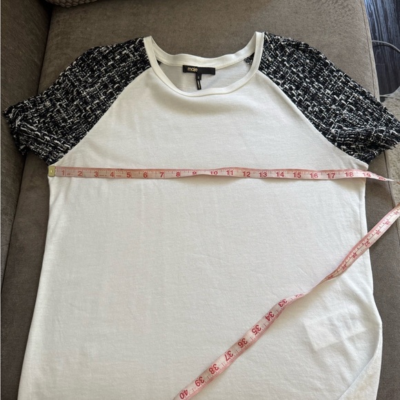 Maje Tiacou Tweed Sleeve Tee White and Black Top Size 3 Large - Picture 10 of 11